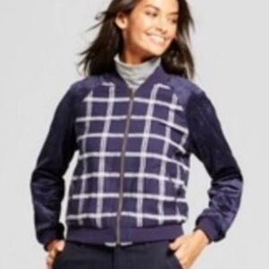 A New Day Plaid Blue Zip Jacket XS
